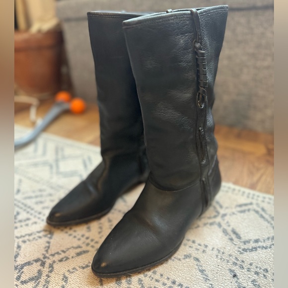 Women’s Vintage Black Leather Boots - Picture 2 of 9